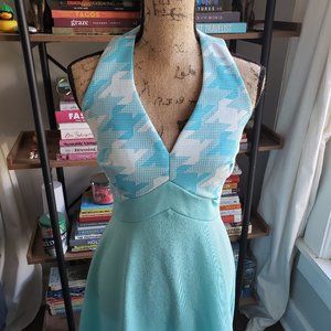 Vintage Geometric Sleeveless Blue Maxi Dress Cutout Back Sz 12 Small